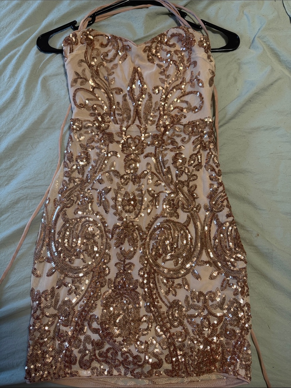 Lulu's Blush Pink Sequin Strapless Mini Dress